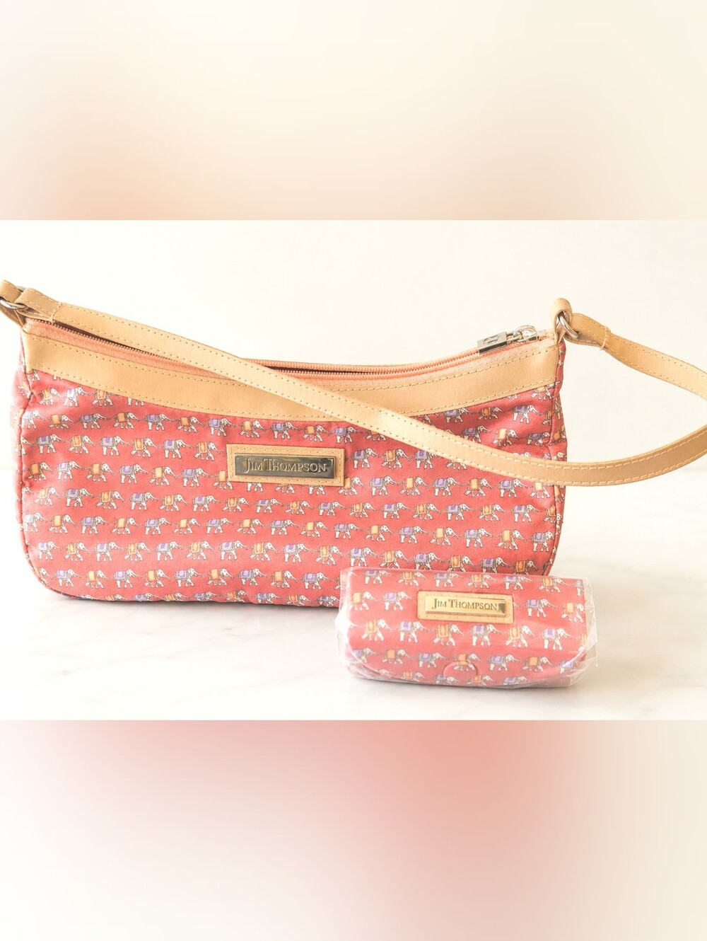 Jim Thompson Silk Elephant Print Shoulder Bag + Matching Lipstick Case
